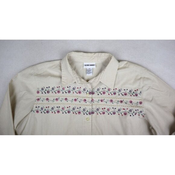 ALFRED DUNNER - WOMEN'S BEIGE STRIPED LONG SLEEVE FLORAL EMBROIDERED TOP - 20 - Picture 3 of 7